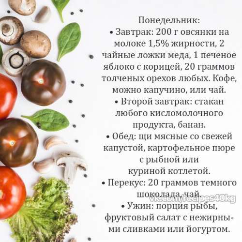 Пример регулярного правильного питания на неделю для красивой фигуры!