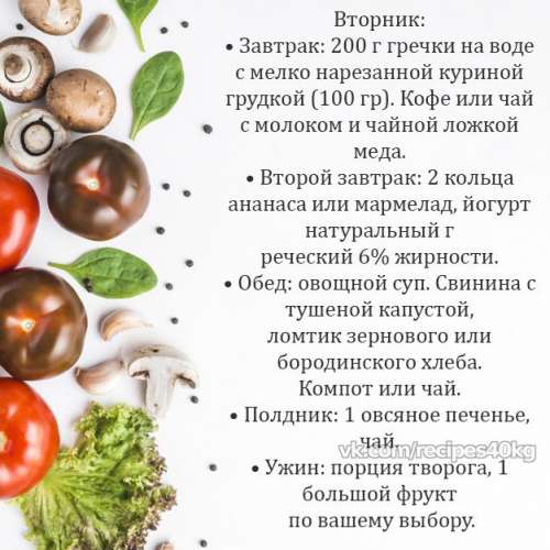 Пример регулярного правильного питания на неделю для красивой фигуры!