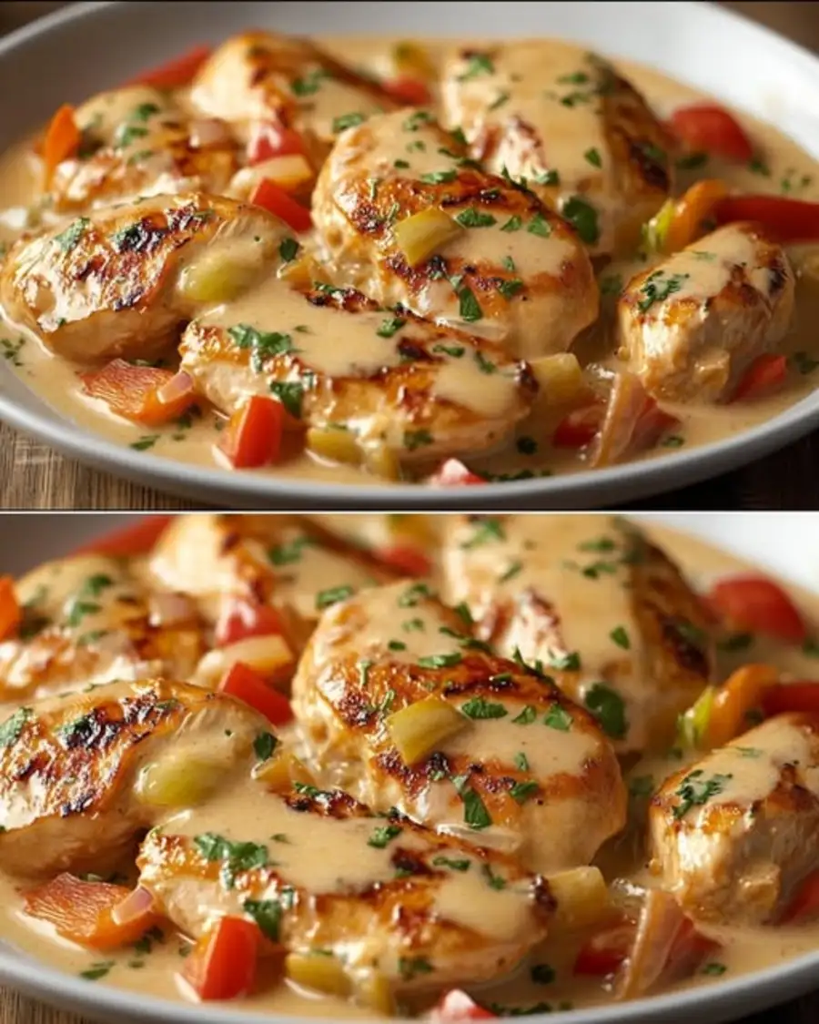 Курица в сливочном соусе с овощами