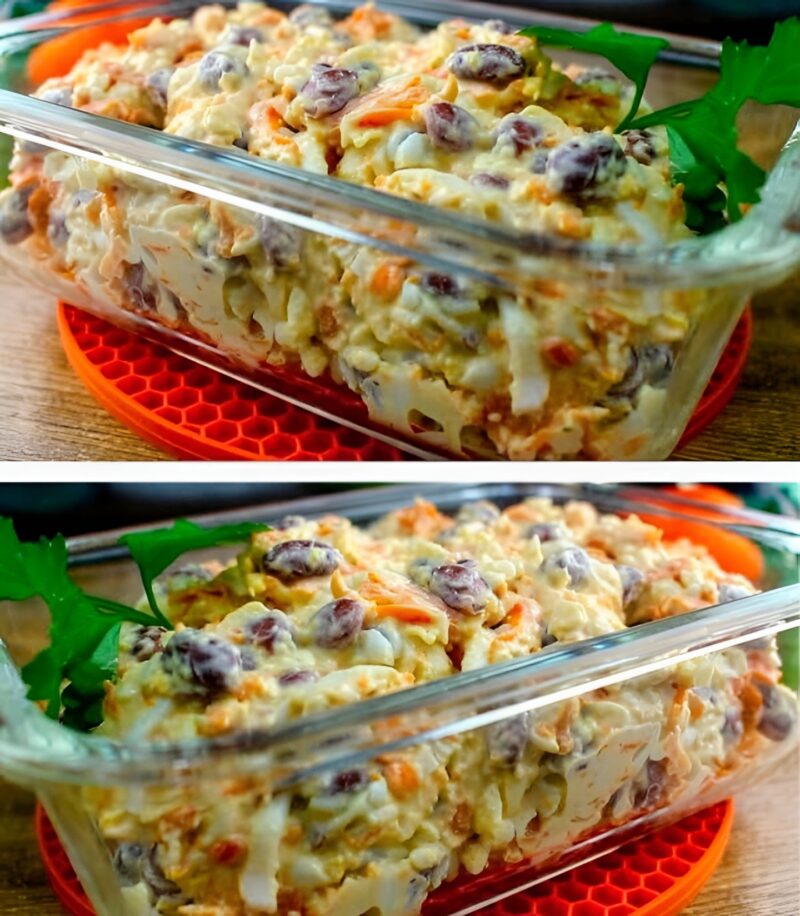 Из одной банки фасоли приготовим очень вкусный салат. Простое, питательное и недорогое блюдо