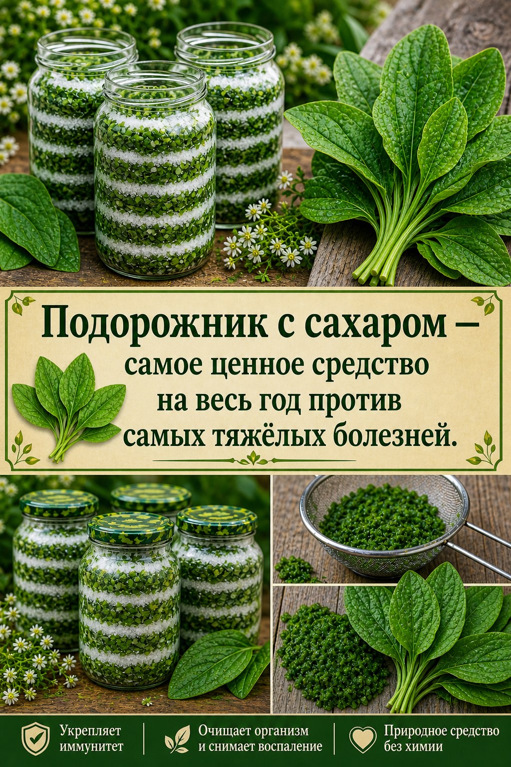 Подорожник с сахаром — самое ценное лекарство на весь год от самых тяжёлых болез