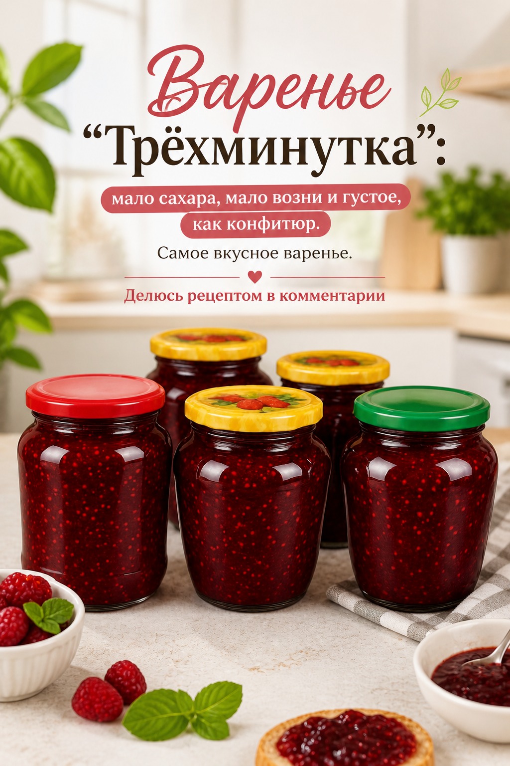 Варенье "Трёхминутка": мало сахара, мало возни и густое, как конфитюр. Cамое вкусное варенье.